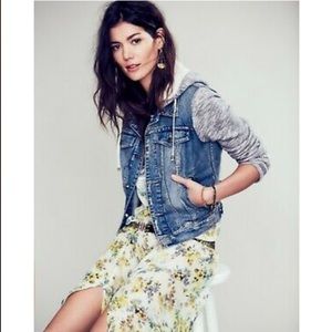 Free People Knit Hooded Denim Jacket Indie Wash